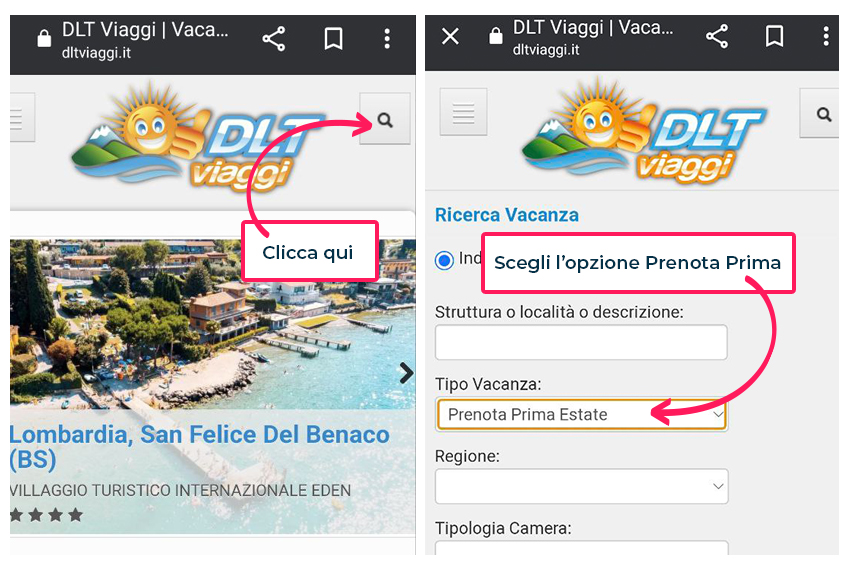 prenota prima ricerca mobile